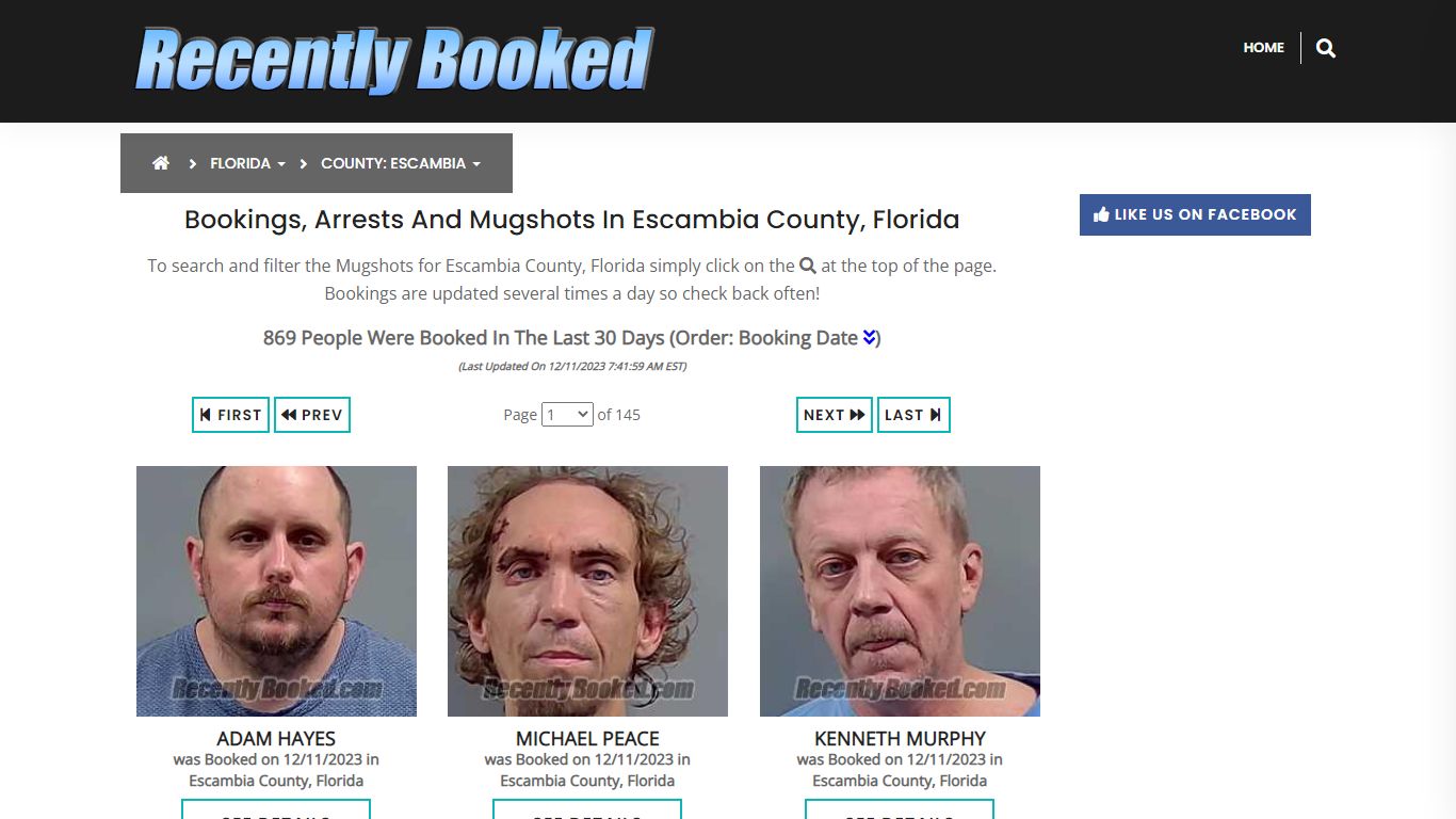 Bookings, Arrests and Mugshots in Escambia County, Florida