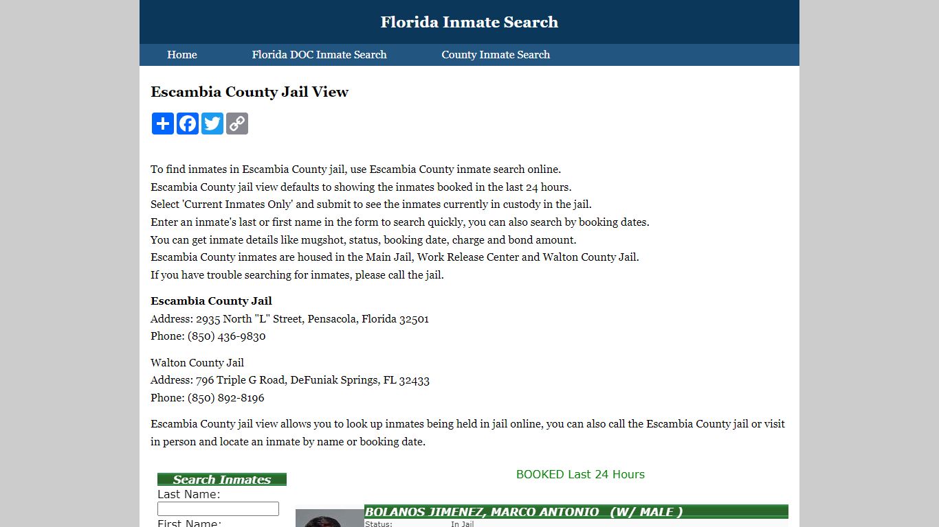 Escambia County Jail View - Florida Inmate Search